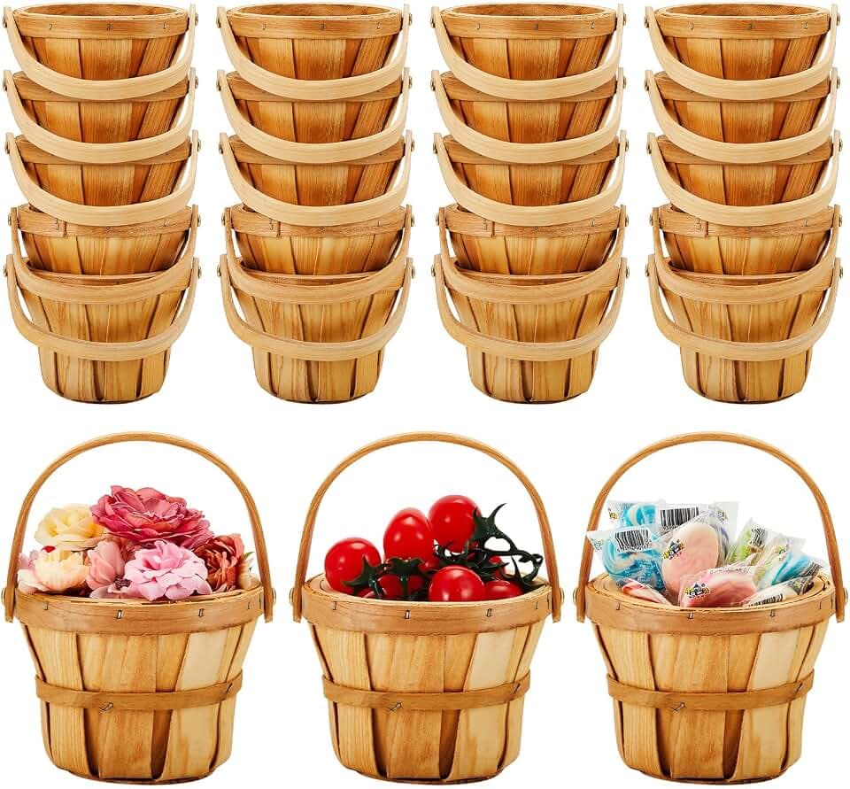 Marsui 20 Pcs Small Wooden Baskets for Berry, 4 x 5.1 Inch, Brown