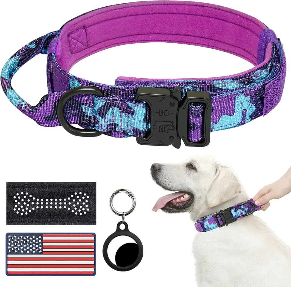 Hotsky Heavy Duty Tactical Dog Collar with Control Handle,Purple Camo,M