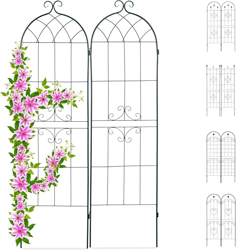 Relaxdays Rankgitter 2er Set, Metall, 180 x 50 cm, Rankhilfe Garten, Vintage, versch. Designs, zum Stecken, dunkelgrün