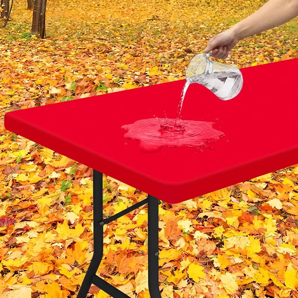 Smiry Rectangle Tablecloth, Elastic Fitted Flannel Backed Vinyl Tablecloths for 6ft Folding Tables, Waterproof Wipeable Table Covers for Indoor, Outdoor, Picnic and Camping (Red, 30"x72")