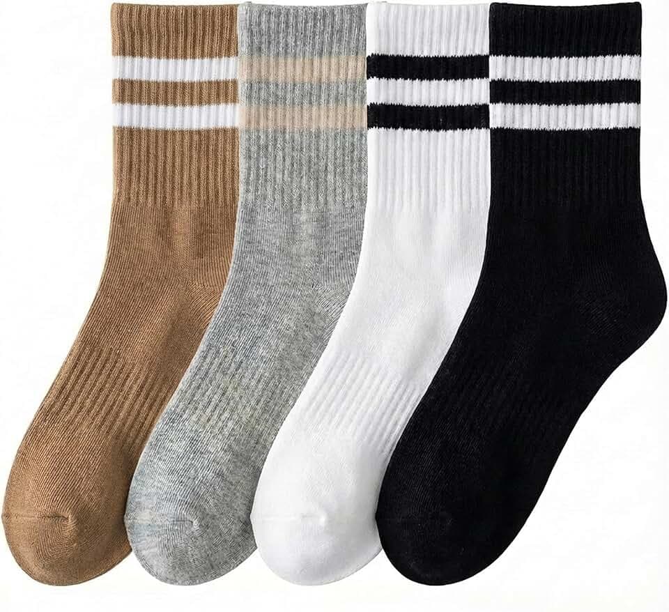 Socks for Women Crew Striped Cotton Casual Socks 4Pairs Size5-10