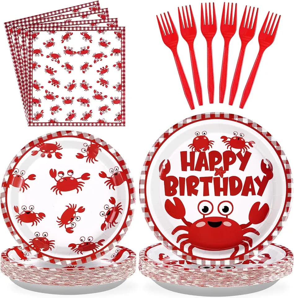 Grencian 96Pcs Crab Birthday Party Decorations, Serve 24