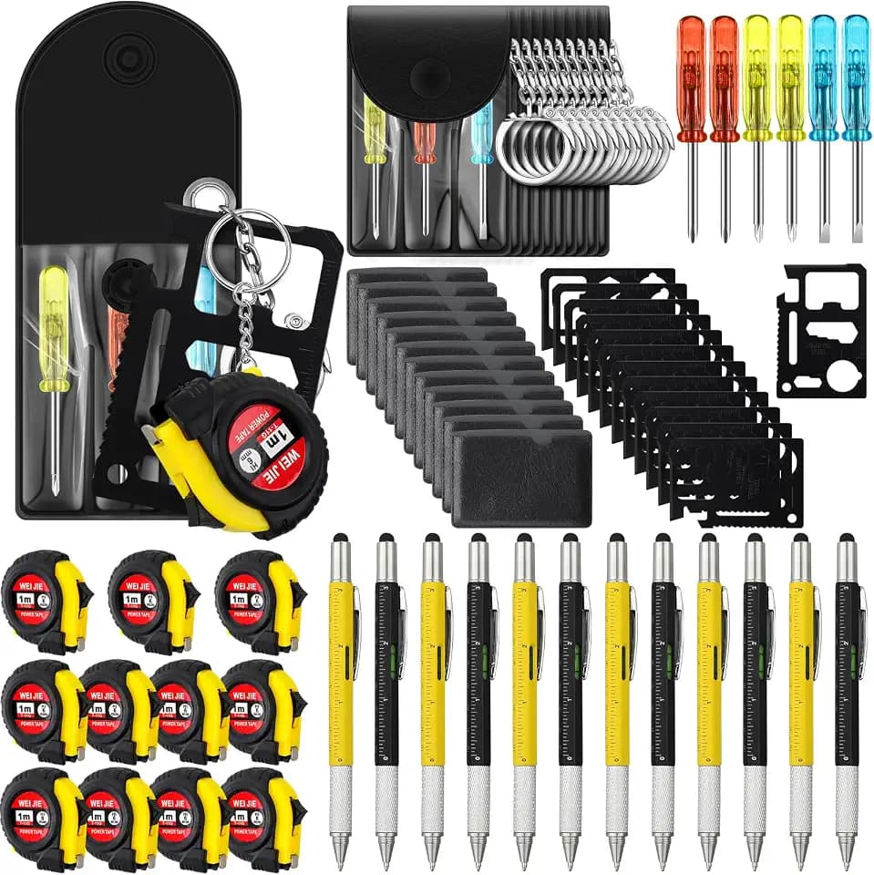 48 Pcs Mini Tape Screwdriver Keychain Set, Yellow,Black