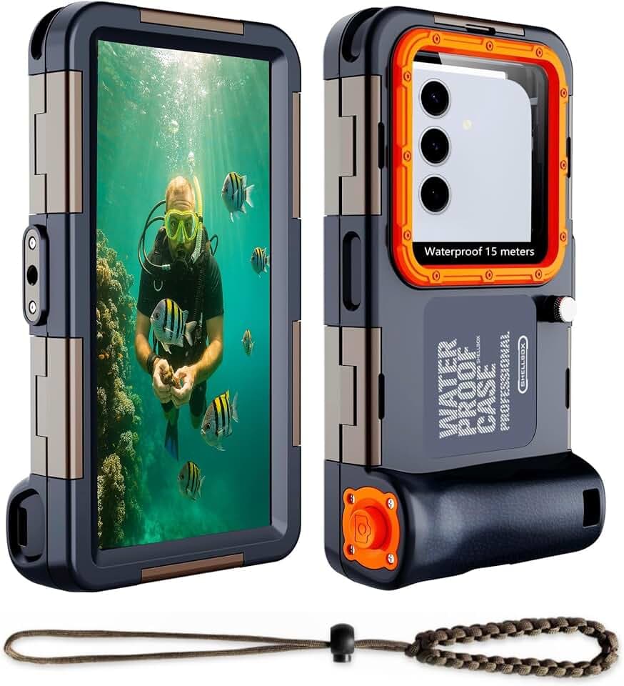ZLIME wasserdichte Handyhülle – 15 m Unterwassergehäuse für 6,9″ Smartphones – HD-Fotos & Videos – mit Stativ & Trageschlaufe – Kompatibel mit Samsung, Huawei, Pixel, Xperia, vivo (Blau Orange)
