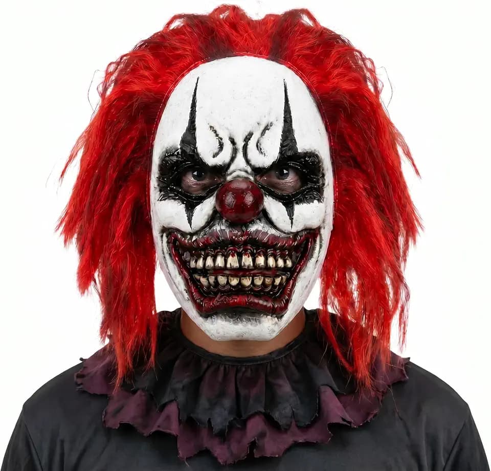 ELAMAS Halloween Mask Creepy Clown Mask, Halloween Scary Clown Masks Horror Cosplay Costume Props for Costume Party, Red