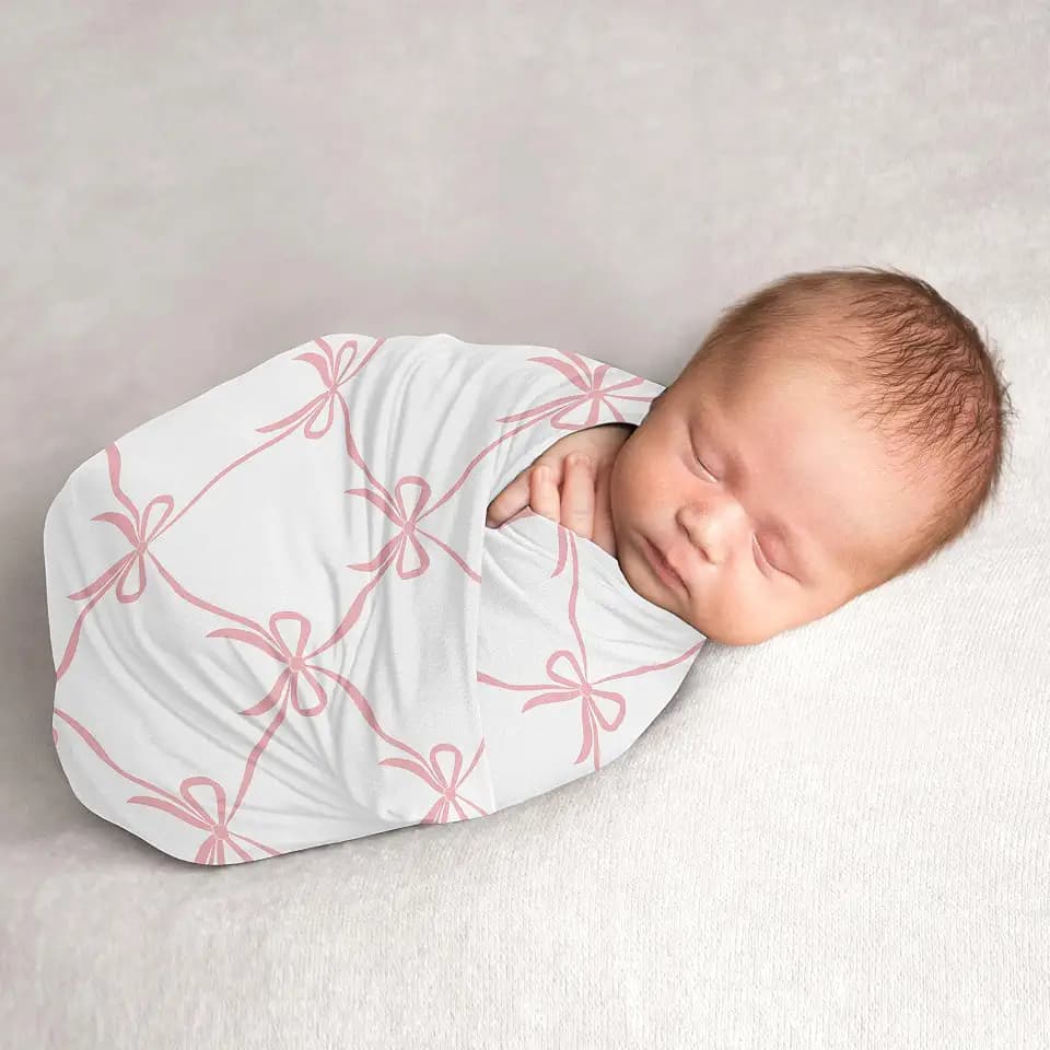 Sweet Jojo Designs Baby Swaddle Blanket (Pink Bows) for Girls, Infant/Newborn Stretchy Lightweight Jersey 47in. - Receiving Security Stroller Blankets (Bow Ballerina Ballet Dancer Princess Collection)