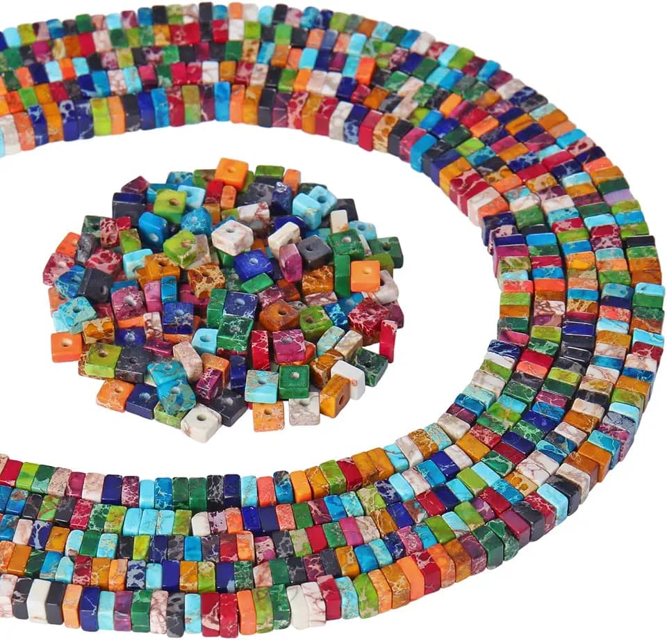 Firstmeet 160pcs Square Imperial Jasper Beads for Jewelry Making Adults DIY Multi-Color Beaded Bracelet Accessories(DIY-1024-Mix-1)