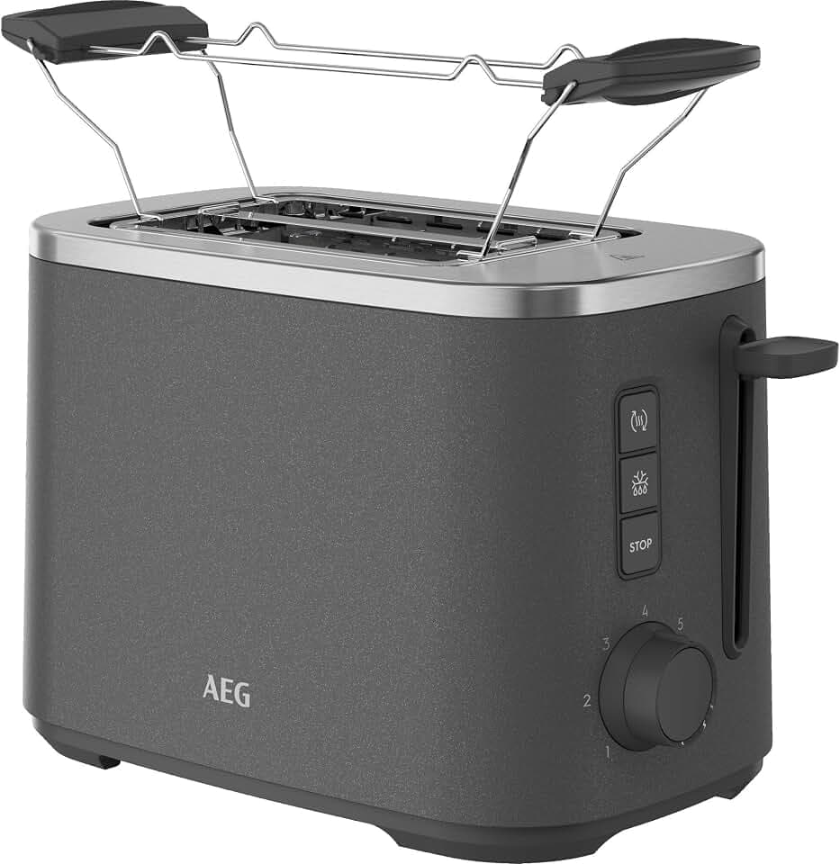 AEG Toaster Deli 5, 7 Toasteinstellungen, Countdown-Timer, Stopp-, Auftau-, Aufwärmknopf, Automatische Zentrierung, Cool-Touch-Gehäuse, 2 Breite Schlitze, Krümelschublade, Anthrazit, T5-1-4AN