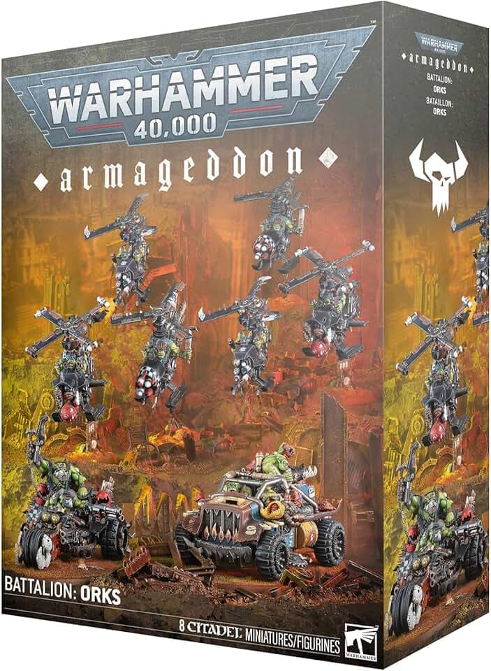 Armageddon Bataillon Orks Speedwaaagh Box Set für Warhammer 40.000, 8 Miniaturen einschließlich Deffkilla Wartrike, Rukkatrukk Squigbuggy, Deffkoptas, mehrteiliger Plastikmodellbausatz