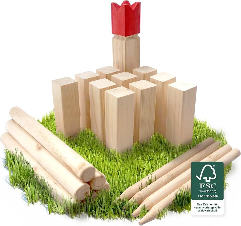 Ocean 5 Kubb Wikingerschach Holz, Wurfspiel Garten, Rote Krone