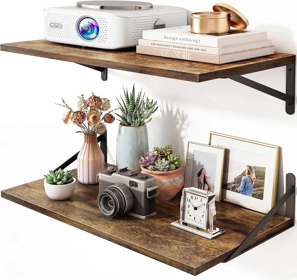 Fixwal 2pcs 10 in Deep Floating Shelves for Wall (Brown, 23.6" L)