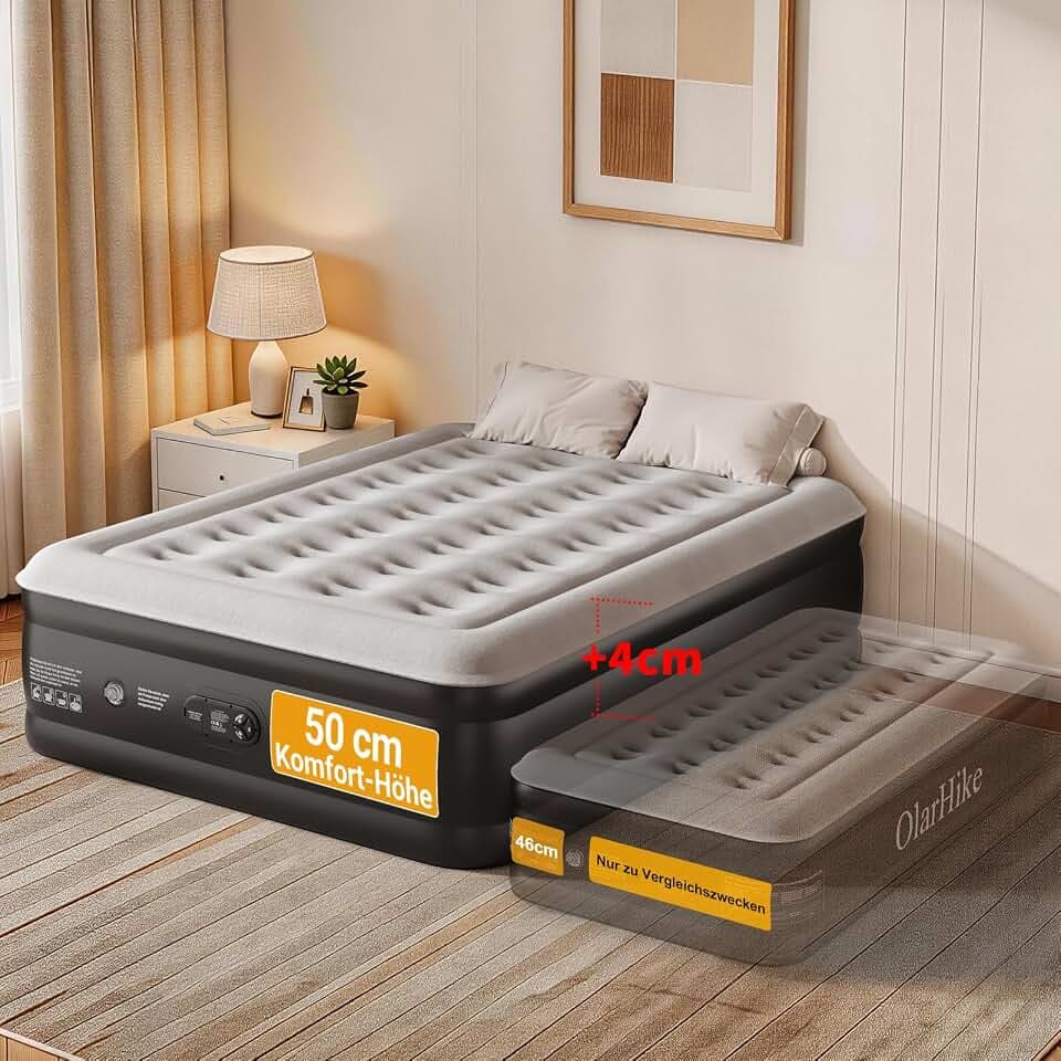 OlarHike Luftmatratze Selbstaufblasend, Luftbett 2 Personen, Gästebett, Luftmatratze 140x200, 1er Pack, aufblasbar für Muttertag Gäste, Camping, Zelt, Sofa und Heimgebrauch - 140 x 200 x 50 cm