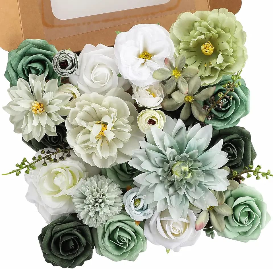 Forest Green Artificial Flower Combo Box Set for Wedding Bouquet Home Decor