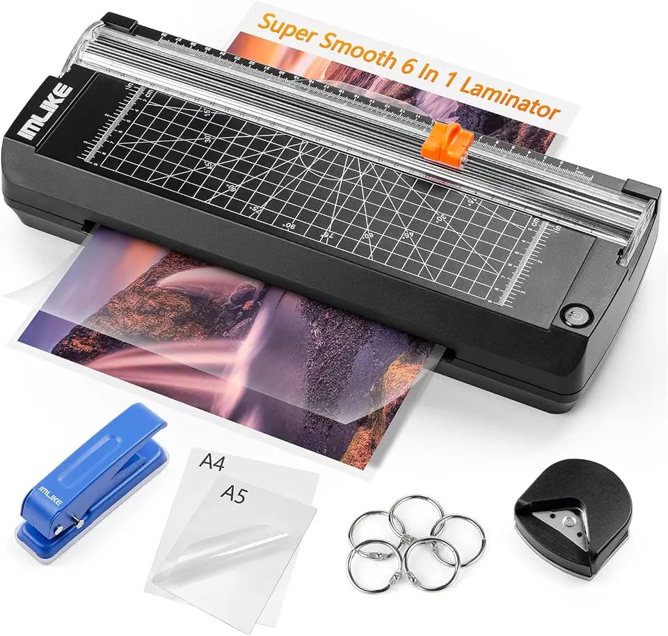 IMLIKE A4 Thermal Laminator with Laminating Pouches - 9" Photo Laminating Machine, Built-in Paper Trimmer, 6-in-1 Black Laminator for Home, School, and Office Use
