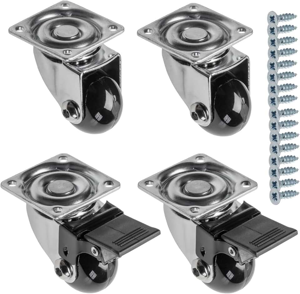 GTV - Möbelrollen BRAZIL, Lenkrollen, 4 Stück set Rollen für Möbel: 2x Rollen mit Bremse, 2x ohne Bremse, aus Stahl und Gummi, +16 konische Schrauben 4x16, Durchmesser: 35 mm, Farbe: Schwarz