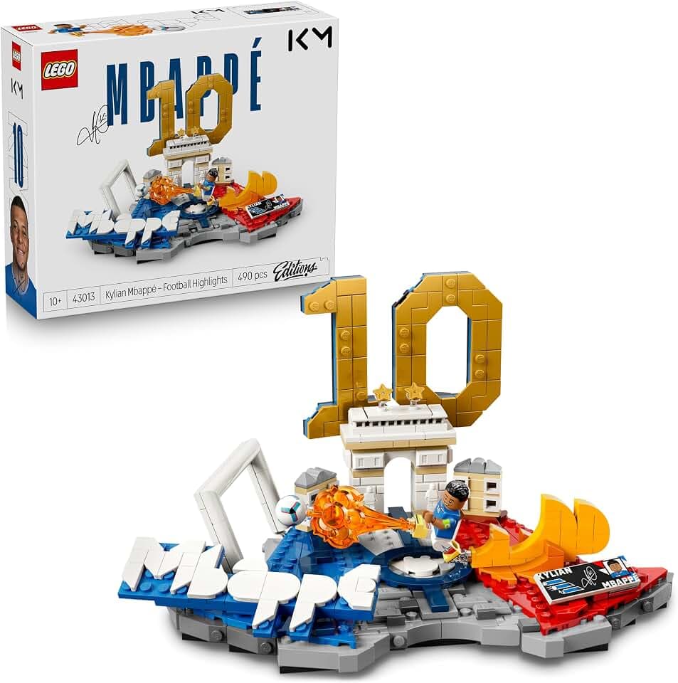 LEGO Editions Kylian Mbappé – Fußball-Highlights Spielzeug - 3D Modellbau mit Minifigur zum Sammeln - Kinderzimmer Deko - Geschenk für Jungen, Mädchen ab 10 Jahren und Erwachsene Sportfans - 43013