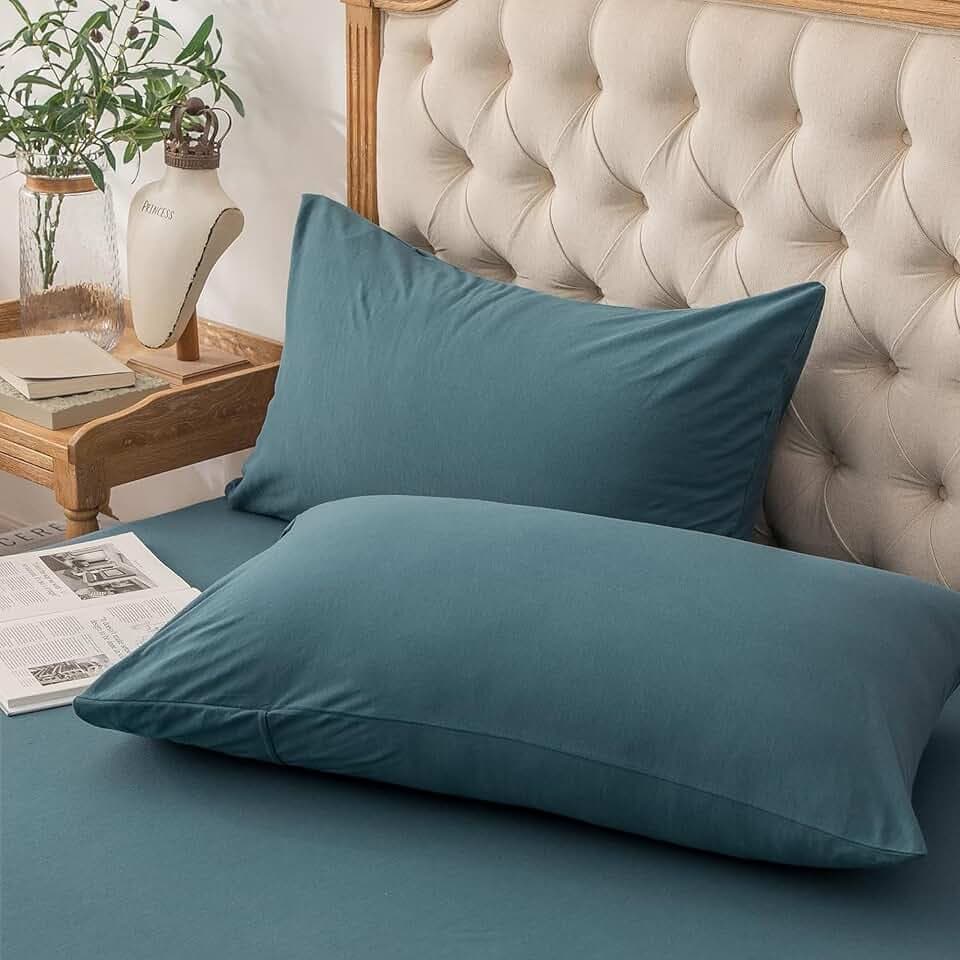 PURE ERA Jersey Knit Pillow Cases Solid Cerulean Blue Queen
