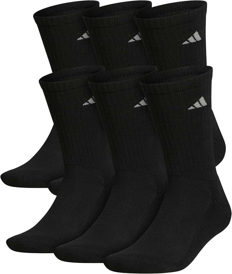 adidas Men's Athletic Cushioned Crew Socks 6 Pairs
