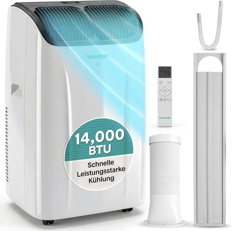 SereneLife Klimaanlage Mobil 14000 BTU – Kleine Klimaanlage für Zimmer bis 33 m² | Kühlung, Entfeuchter & Ventilator | 51 dB