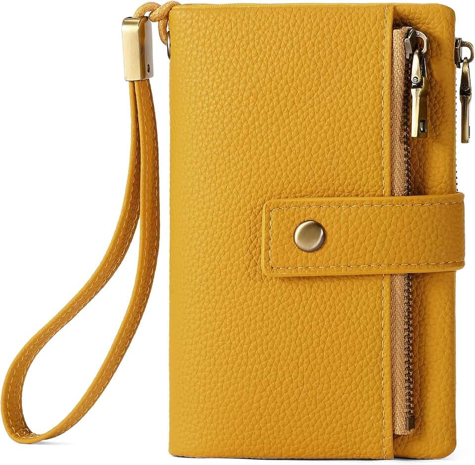 SENDEFN Small Wallet for Women PU Leather RFID Blocking Wristlet Wallet Credit Card Holder with Double Zipper Coin Purse Ladies Bifold Purse