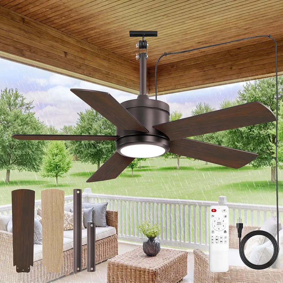 Fanbulous 42" Outdoor Ceiling Fan with Light, IP65 Waterproof, Hook Hanging