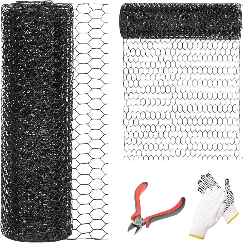 12'' x 100' Black Chicken Wire Mesh Fence, 15 Gauge Poultry Netting and 2 inch Mesh Fence Roll, Chicken Wire for Floral Arrangements/Crafts/Farm/Livestock/Pet Protection