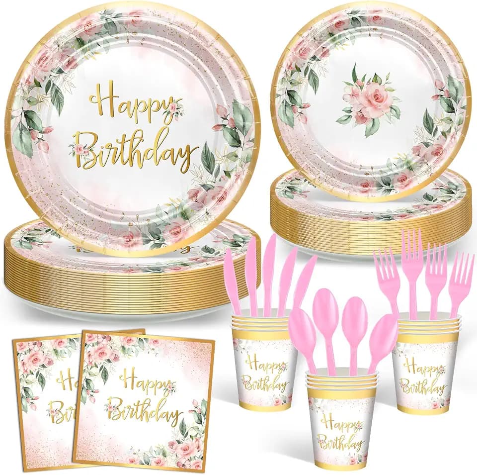 Avezano Rose Gold Party Decorations Pink Floral Birthday Plates and Napkins