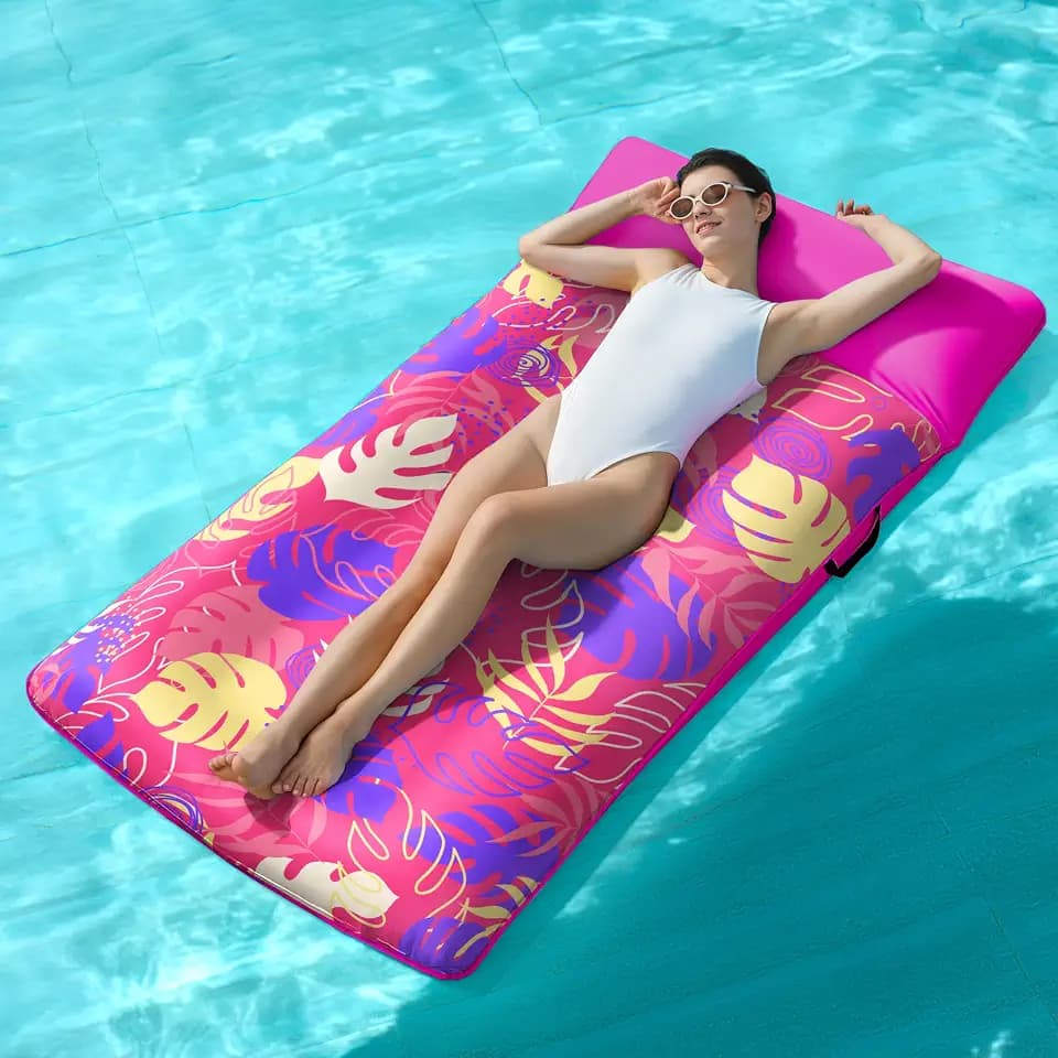 SLOOSH Inflatable Pool Floats Lounger - XL Fabric Covered Pool Mat Floaties for Adults, Ultra Comfort Water Floating Lounger with Headrest for Beach Lake Swimming Pool Float Raft 72"X35.7"