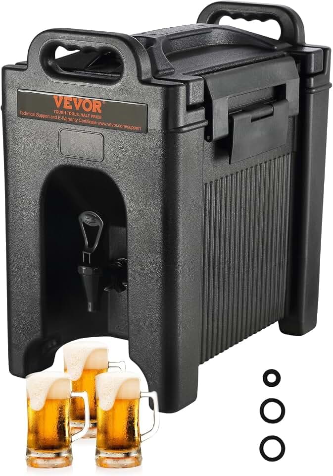 VEVOR Insulated Beverage Dispenser, 2.5 Gallon, Food-grade LDPE Hot and Cold Beverage Server, Thermal Drink Dispenser Cooler with 0.9 in PU Layer Two-Stage Faucet Handle, for Restaurant Drink Shop