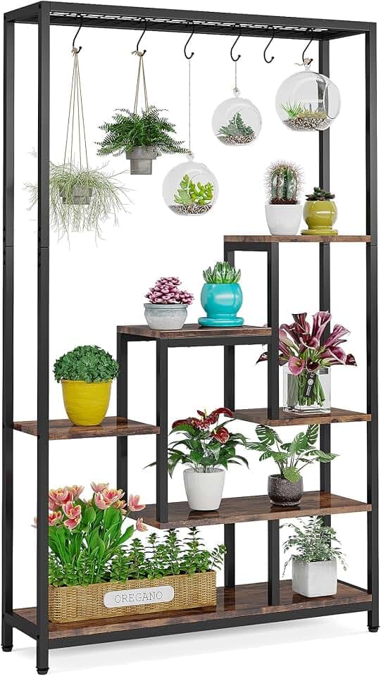 LITTLE TREE 5-stöckiger Pflanzenständer für den Innenbereich, 180,1 cm, großes Metall-Pflanzenregal, Blumen-Bonsai-Töpfe, Display-Regal für Garten, Balkon, Wohnzimmer, Braun