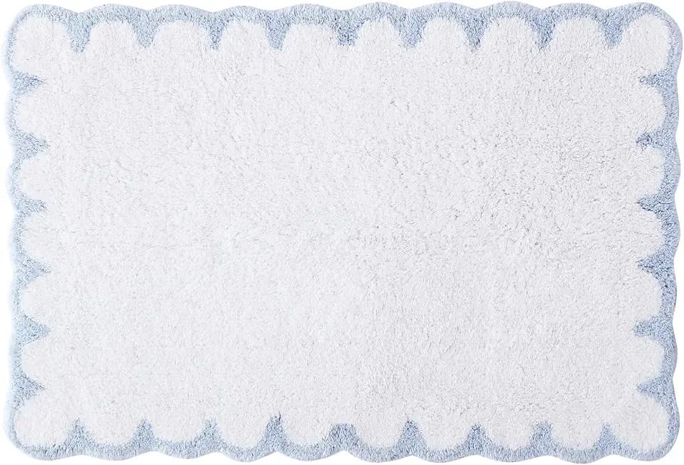 Peri Home Scalloped Bath Rug 20" x 30" White with Blue 1-Piece