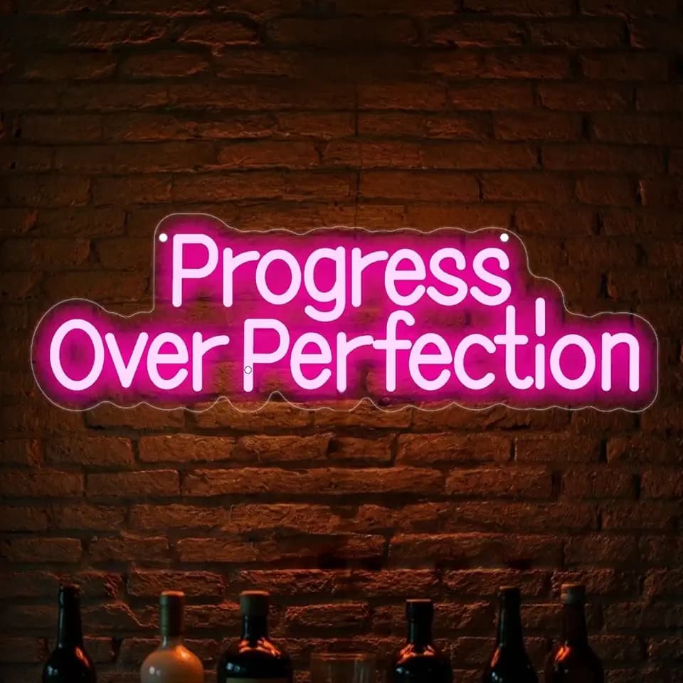 Progress Over Perfection Neon Sign Positive LED Wall Decor-Pink-19.3"x6.1"