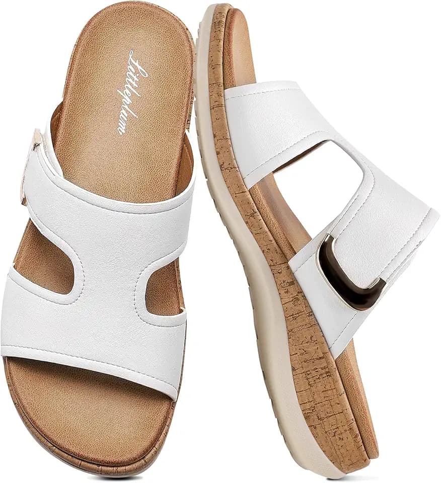 Littleplum Womens Sandals Arch Support Slides – Comfortable Flat Sandals for Women, Summer Breathable Flip-flops Walking Shoes for Beach,Travel