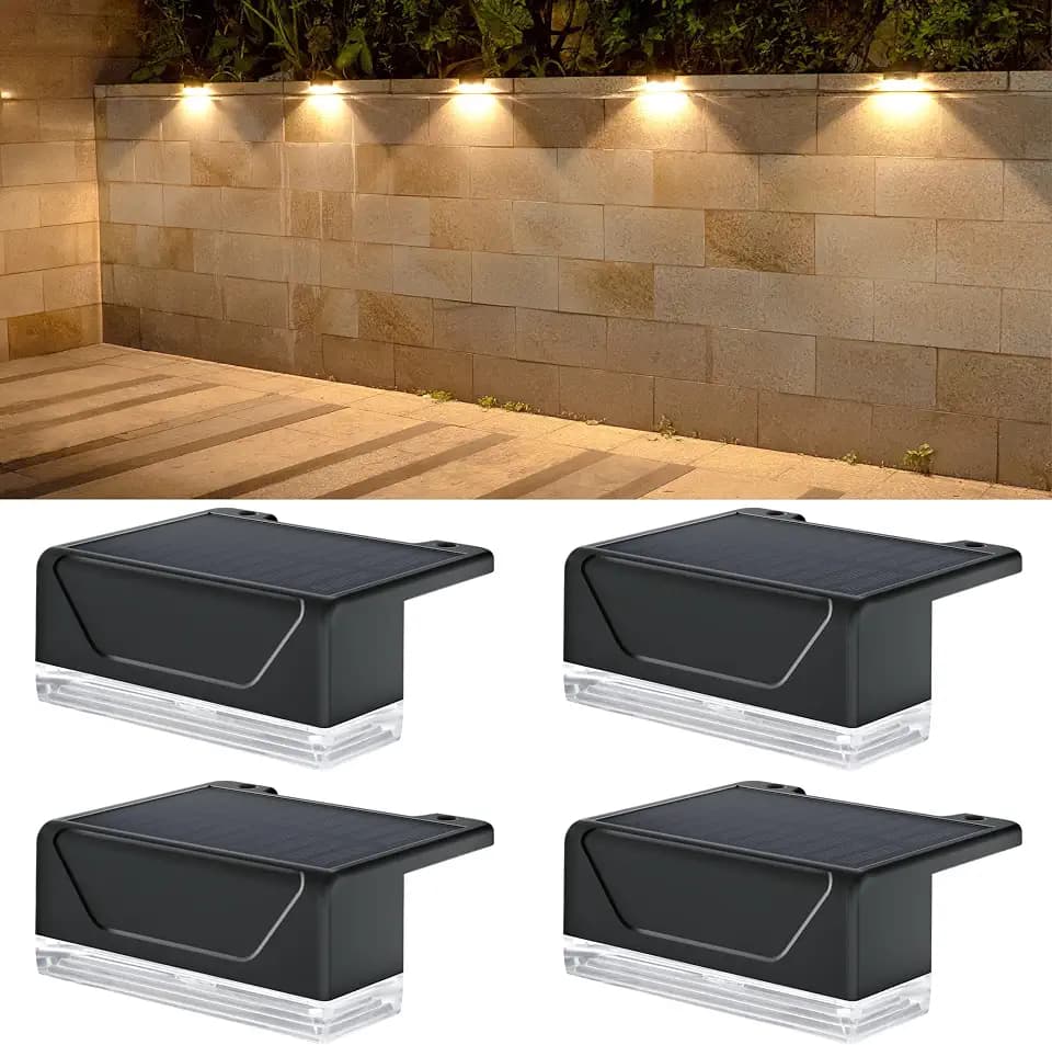 ELLASAY 【Solar Zaunleuchten Außen】IP65 Wasserdicht - 3000K/RGB Solarbetrieben mit 8 Beleuchtungsmodi - Flutlicht Wanddekoration für Terrasse Hinterhof Balkon Veranda 4 Pack