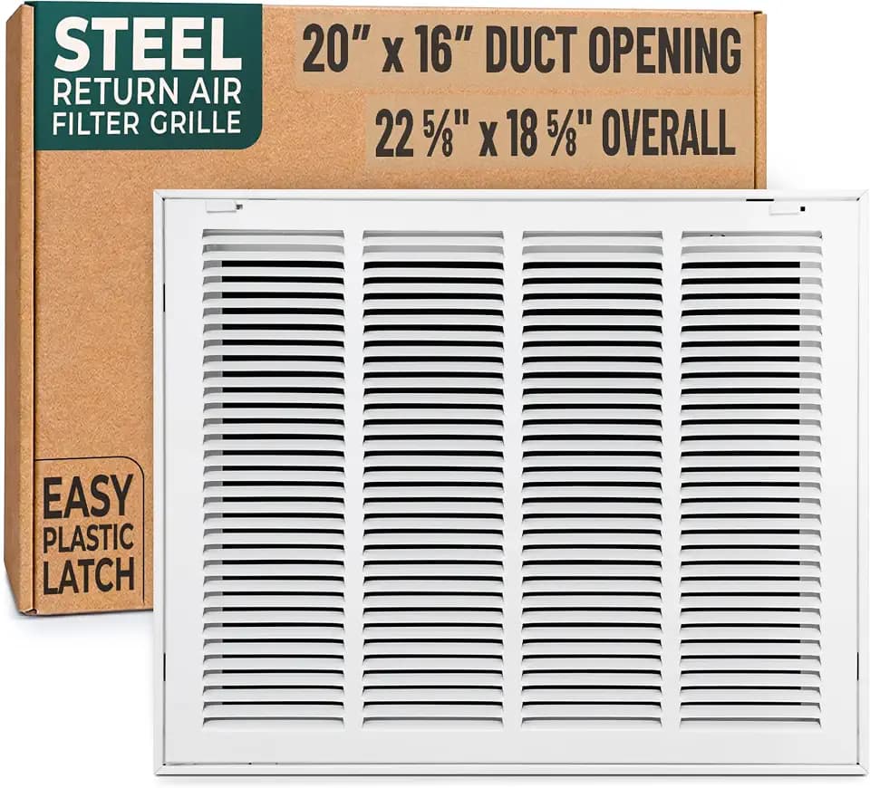 Fits 20x16 Duct Opening | Steel Return Air Filter Grille by Handua [Removable Door] for 1-inch Filters | Vent Cover Grill | White | Easy-to-Use Plastic Latches | Outer Dimensions: 22 5/8"W X 18 5/8"H