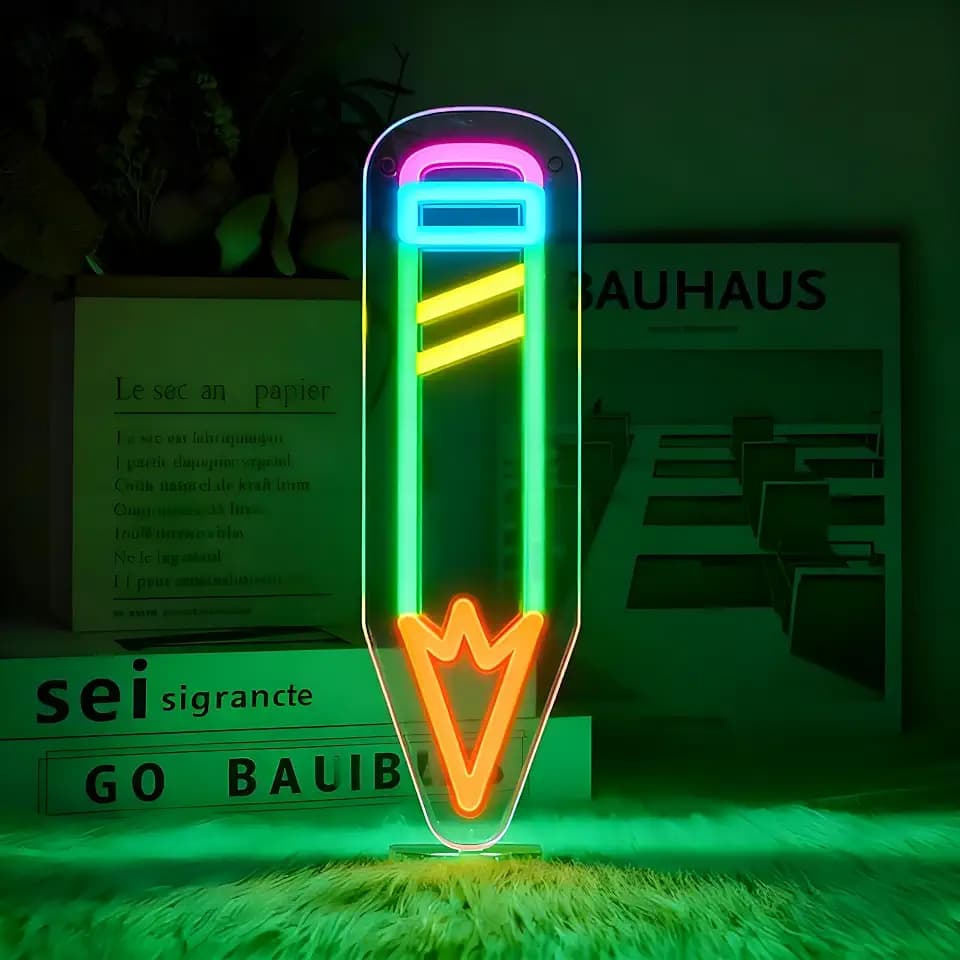 Pen Neon Sign for Wall Decor Students Light Up Led Sign Birthday Party Gifts Led Decorative Night Signs School Class Room Decorations Christmas Party Gifts for Learning Room Boys Girls