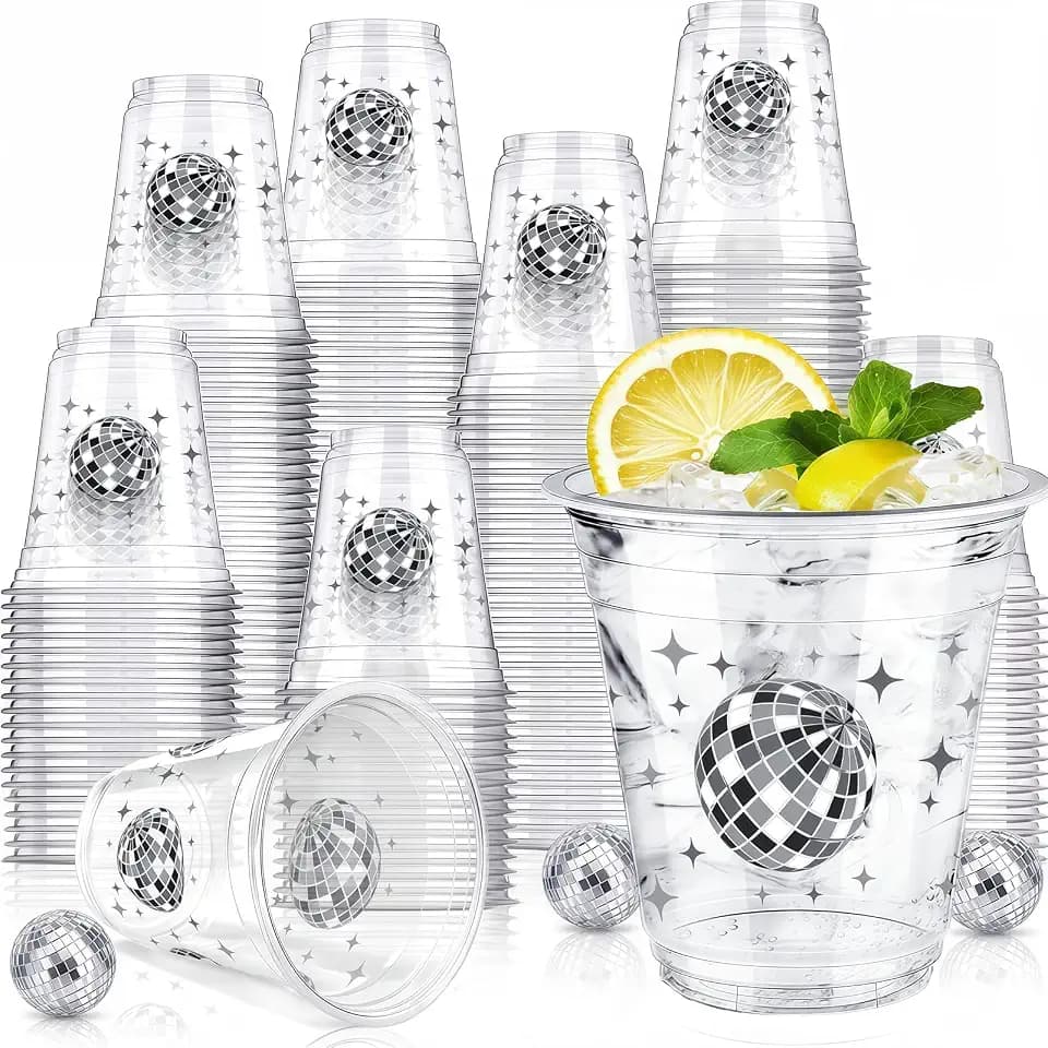 Uiifan 50 Pcs Disco Plastic Cups Bulk 12 oz Disco Ball Party Decorations