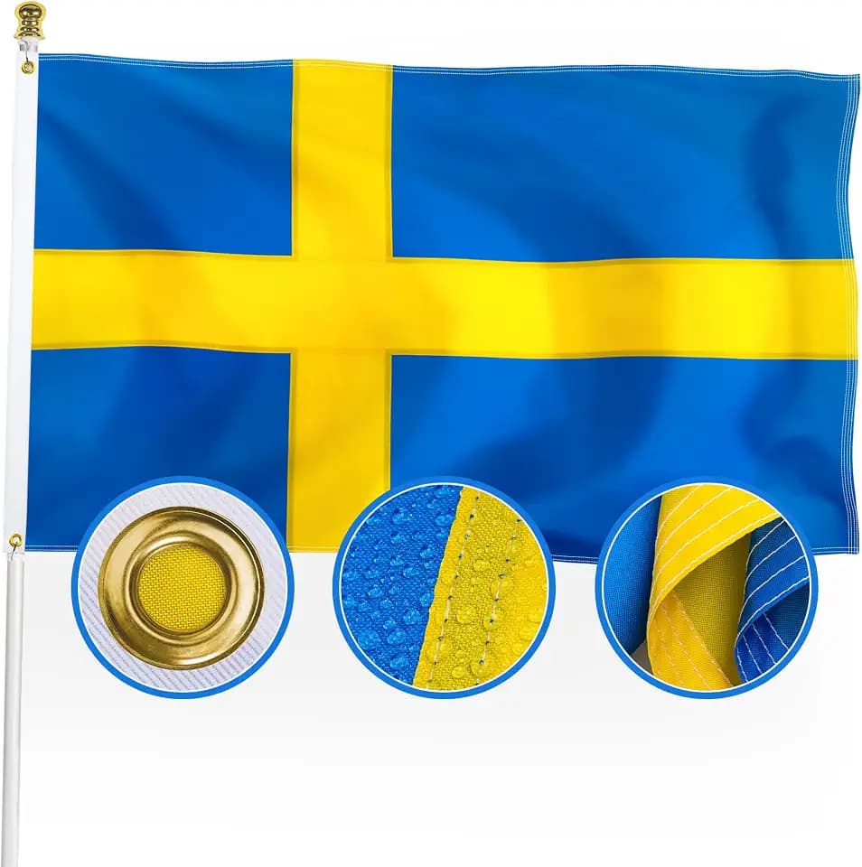 XIFAN Premium Sweden Flag 3x5 ft Outdoor, Large Double Sided Heavy Duty 210D Nylon Swedish National & Country Flag, Longest Lasting Decoration with 4-Stitch Hemming, Brass Grommets