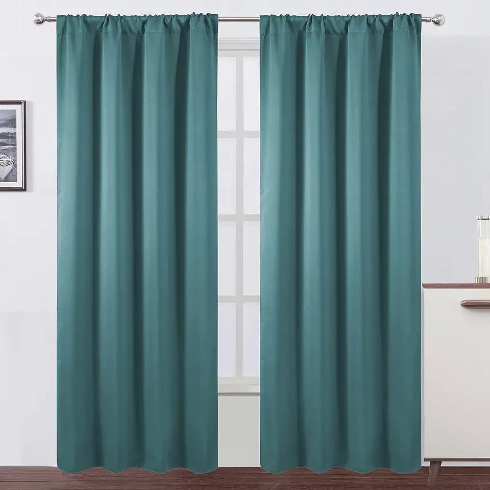 LEMOMO Sea Teal Blackout Curtains/42 x 84 Inch/Set of 2 Panels Room Darkening Curtains for Bedroom