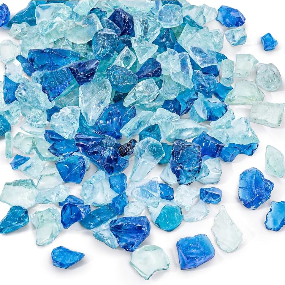 DOMESTAR 20 LB Blue Fire Glass, Crushed Fire Glass Rocks, Lava Rocks
