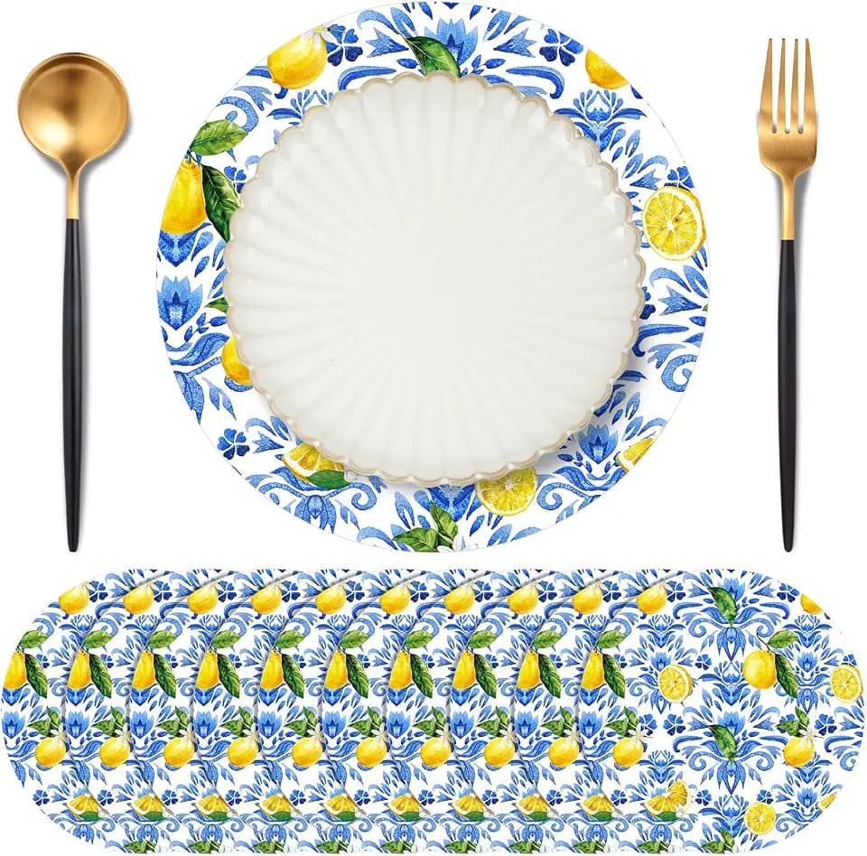 50 Pack Disposable Blue Paper Placemats Lemon Amalfi Coast