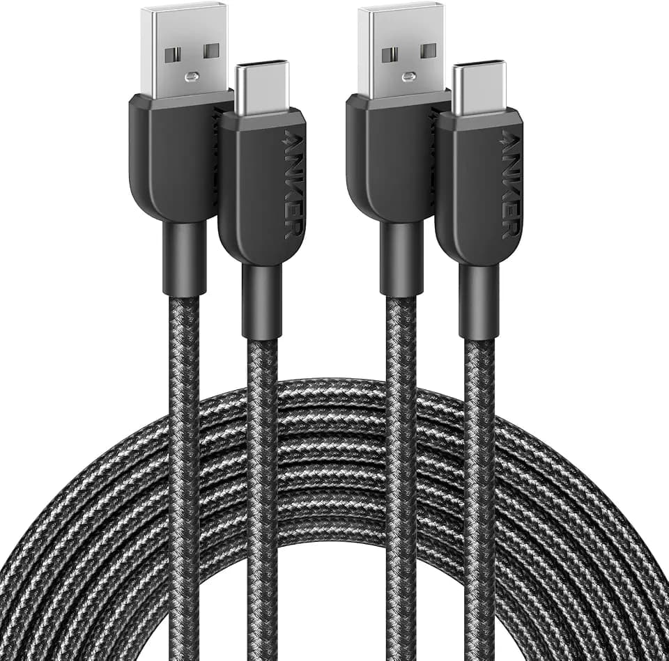 Anker USB A to USB C Cable, Charger Cord (2-Pack, 10 ft, Black)
