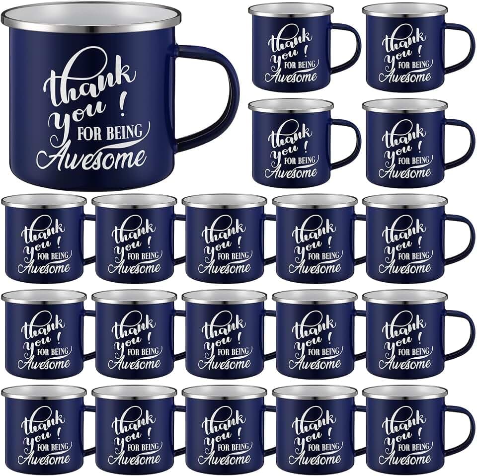 Sliner 20 Pcs Thank You Gifts 12oz Enamel Coffee Mugs Bulk with Handle, Thank You for Being Awesome Cups Employee Appreciation Gift for Teacher Coworker Friend (Blue)