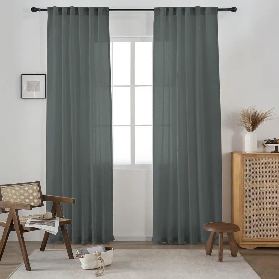DUALIFE Grey Linen Semi Sheer Window Curtain 84 Inch Length Panels Drapes for Living Room Boho Rod Pocket Back Tab Long Curtains Set 2 for Farmhouse Decor Bedroom, 52 x 84 Gray
