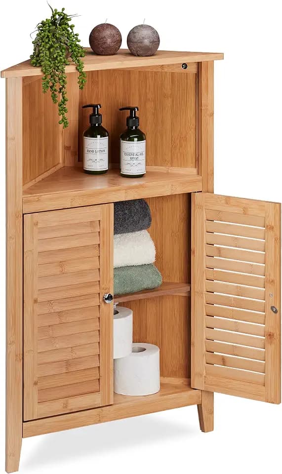 Relaxdays Eckschrank Bambus, HxBxT: 92 x 58 x 30 cm, Natur