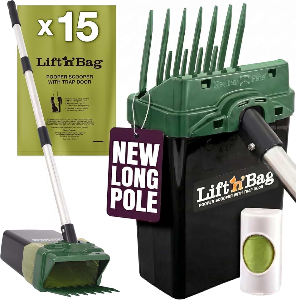 Neater Pet Brands Lift N' Bag Dog Pooper Scooper with 31" Pole, 15 Bags