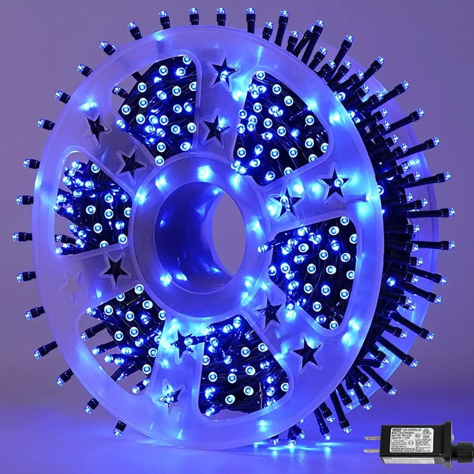 QITONG 500LED Blue String Lights, 165ft Christmas Lights Outdoor Waterproof with Plug in, Green Wire Twinkle Tree Lights Indoor with 8 Modes
