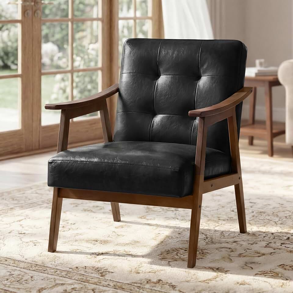 VASAGLE Accent Chair, PU Leather Armchair, Button Tufted, Thick Cushion