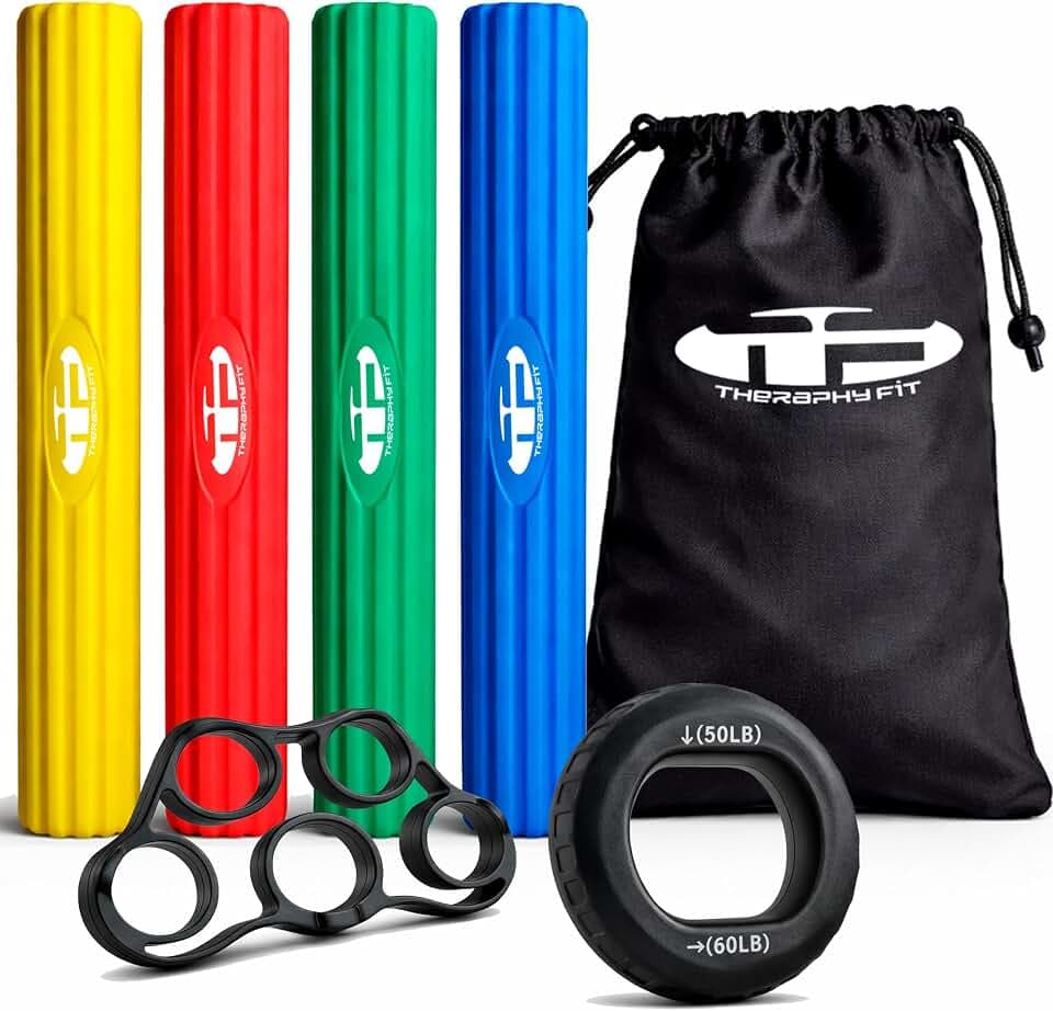 Flex Bars Training Kit with Hand Therapy Ring and Finger Exerciser - 4 Resistance Bars Set for Elbow Therapy and Grip Strength - Relieves Tennis Elbow Pain - Flex Bars for Physical Therapy