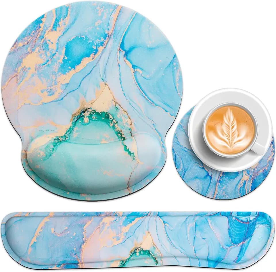 Mouse Pad Blue, 3-in-1 Mouse Pad with Wrist Rest for Keyboard and Mouse